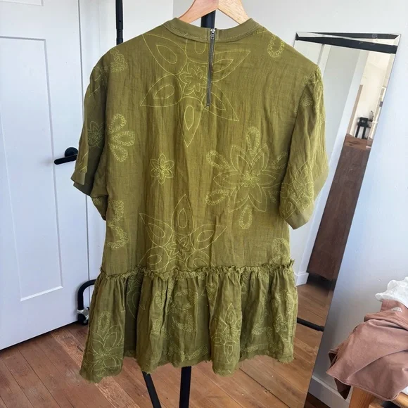 NWOT Free People Picking Petals Embroidered Mini Tunic Dress in Cardamom Seed XS - Picture 7 of 9